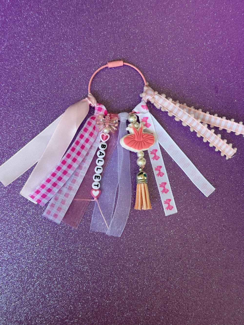 Pink & Purple Ballet Ribbon Tassel Charm for Kids